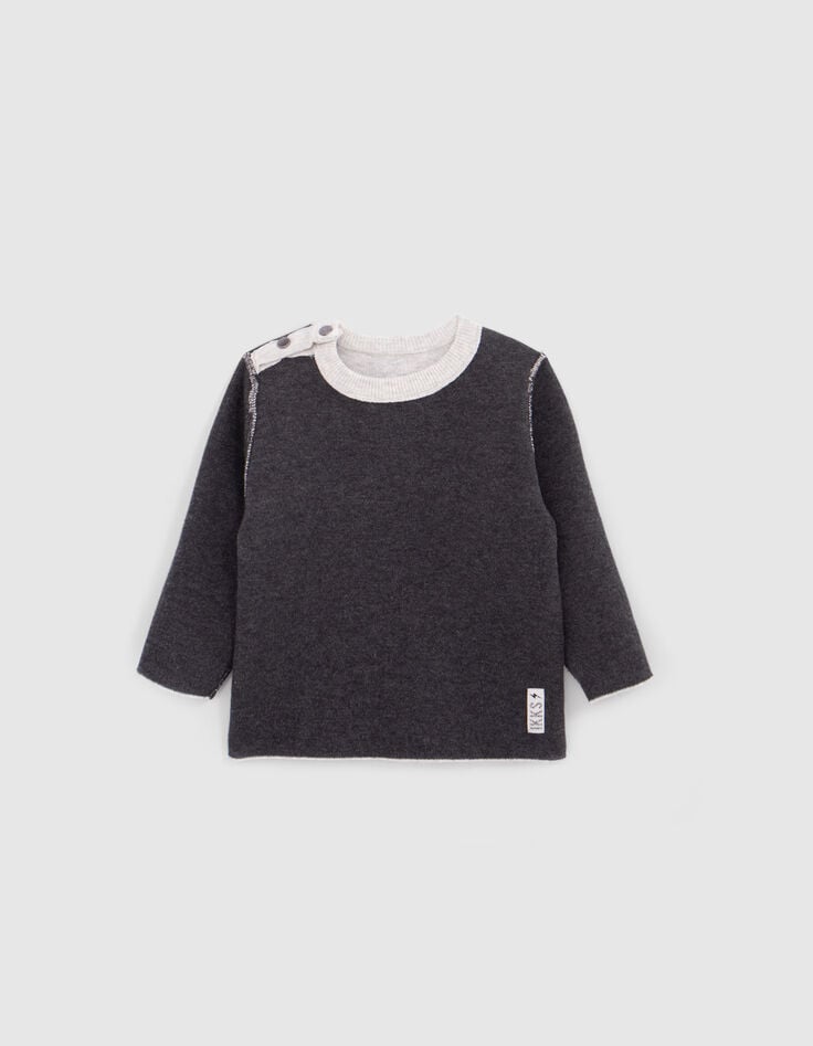 Reversible knitted sweater grey and dark grey baby boy-3