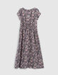 Langes marineblaues Mädchenkleid mit Blumen-Print-3