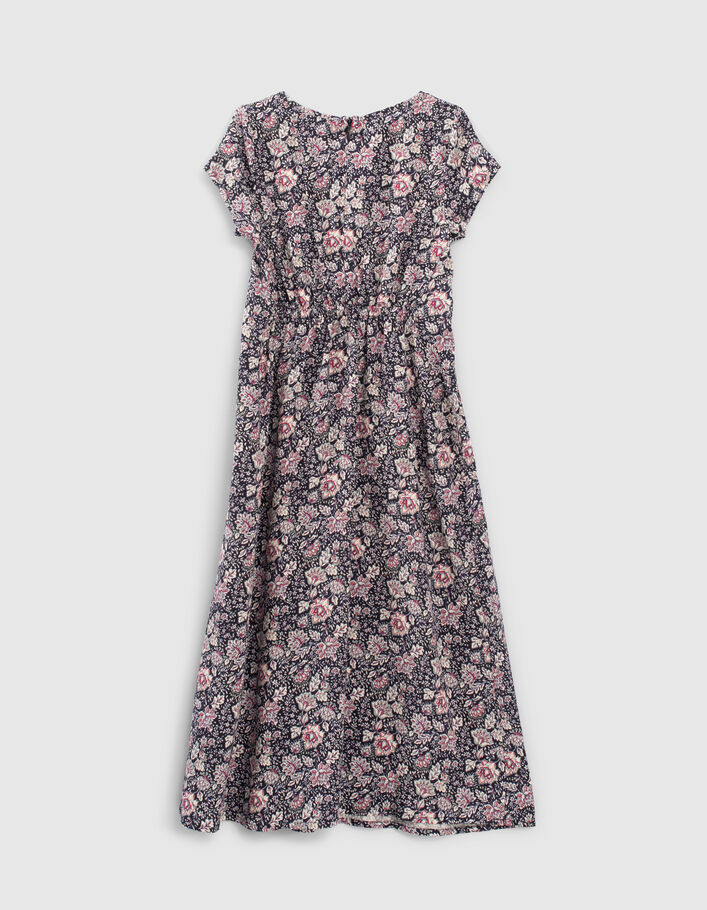 Girls' navy flower print Lenzing™ Ecovero™ long dress - IKKS