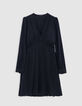 Schwarzes Kleid für Damen mit Falten und Knöpfen-7