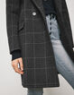 Manteau long à carreaux gris et capuche en molleton femme-3