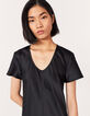 Robe midi manches courtes noire volantée en bas femme-5