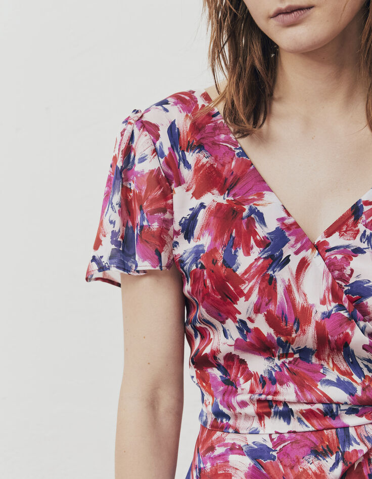 Gedrapeerde voile jurk met flashy bloemenprint dames-4
