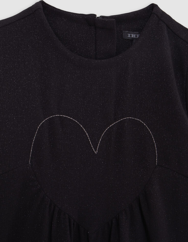 Girl's black sequined embroidered heart dress-5