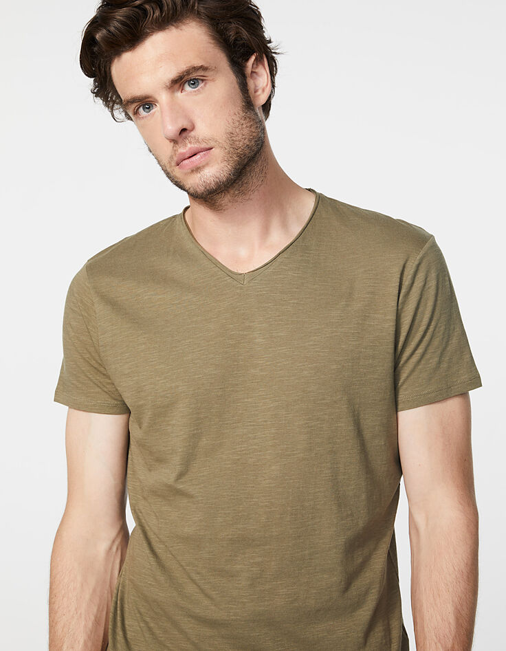 Men’s khaki Essential V-neck T-shirt-4