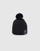 Bonnet noir tricot fantaisie fourré fille-3