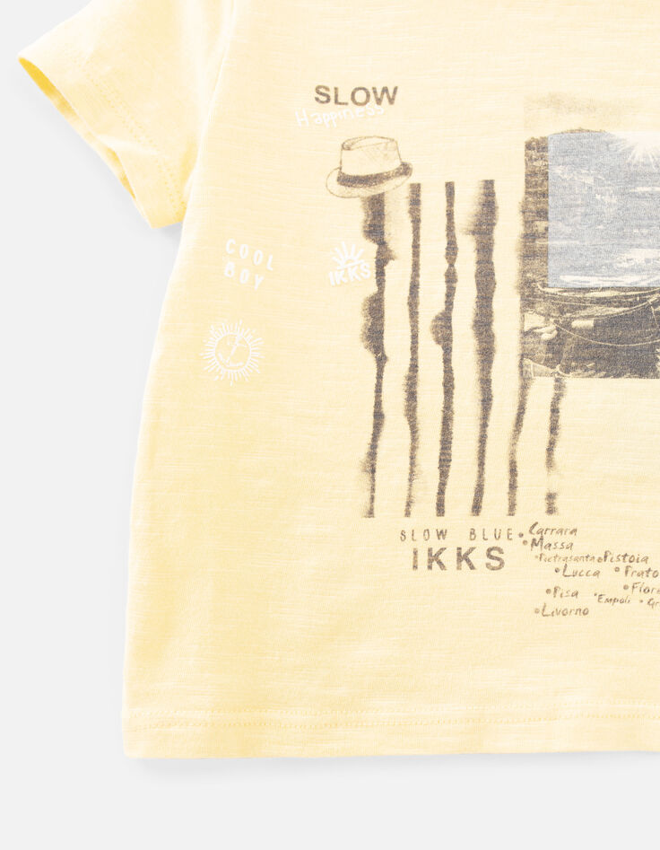Baby boys’ yellow organic cotton T-shirt with boats-3