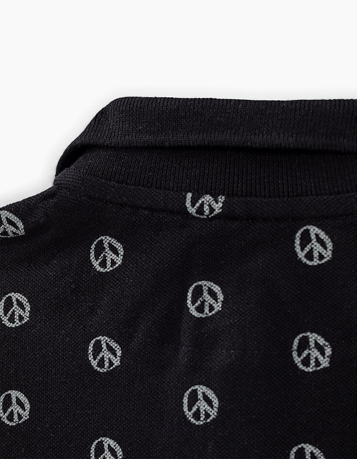 Boy’s black peace and love print polo shirt-6