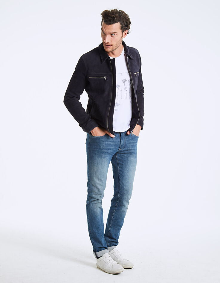 Man’s navy suede jacket with zipped pockets-6