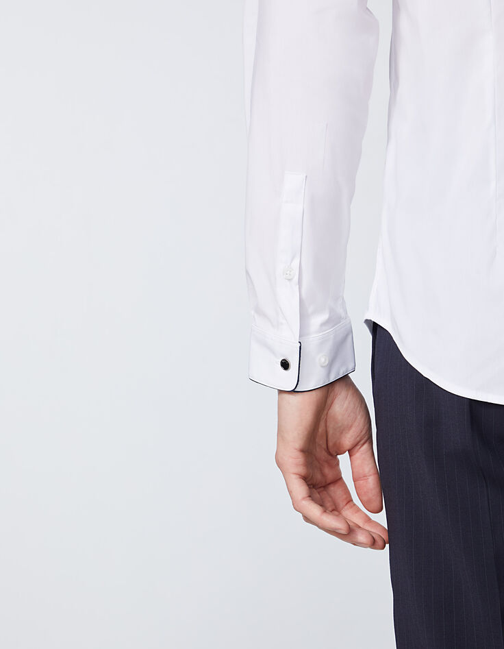 Camisa SLIM blanca con ribete marino Hombre-4