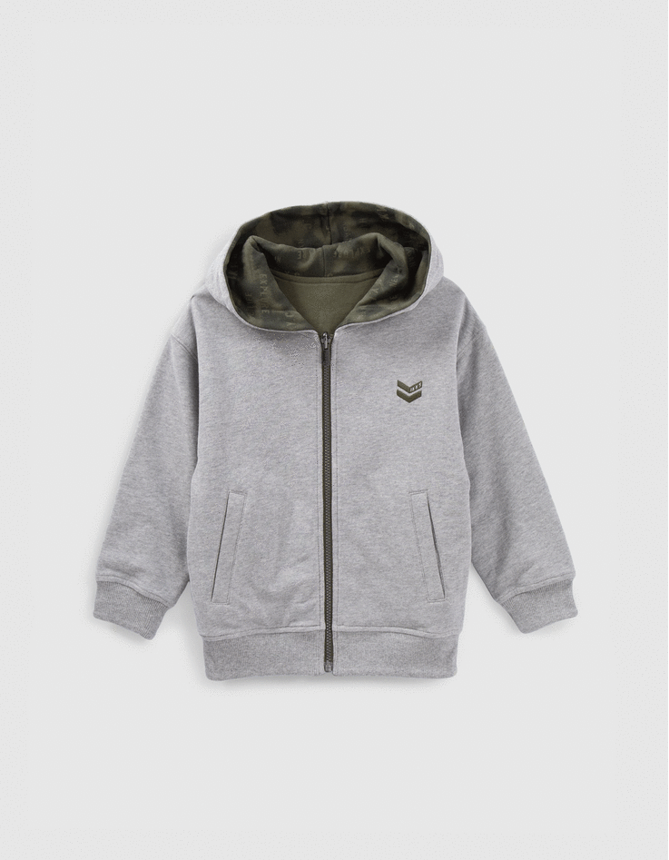 Boys’ khaki/grey reversible hooded cardigan-8