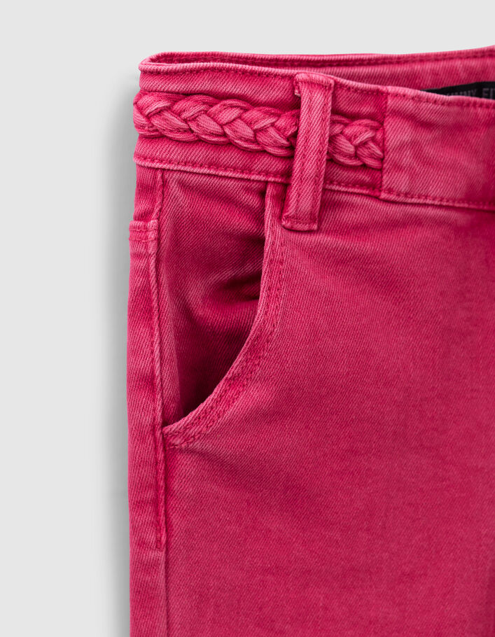 Girls’ fuchsia skinny jeans with woven belt - IKKS