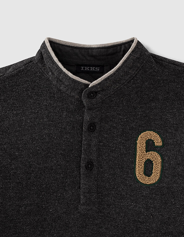 Polo gris chin&eacute; anthracite &agrave; dos matelass&eacute; gar&ccedil;on -4