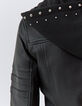 Zwart leren jasje bikerstijl afneembaar beleg Dames-6