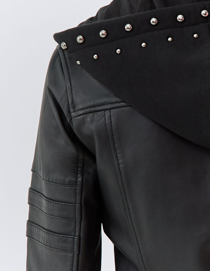 Zwart leren jasje bikerstijl afneembaar beleg Dames-6
