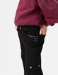 Girl's black studded straight cargo jeans-2