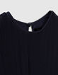 Marineblaues Mädchenplisseekleid mit Gürtel-3