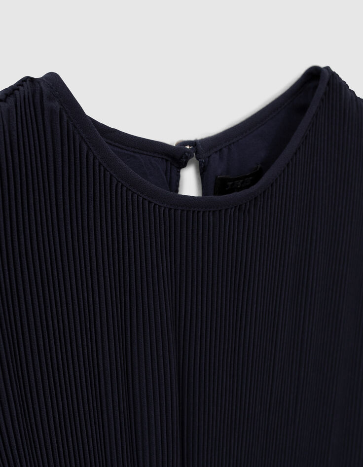 Marineblaues Mädchenplisseekleid mit Gürtel-3