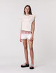 Short en jean rose frangé effet deep dye fille-1