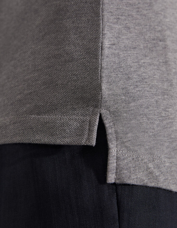 Polo gris m&eacute;tal bi-mati&egrave;re avec dos jersey Homme-4