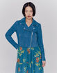 Women’s emerald blue goatskin suede short jacket-5