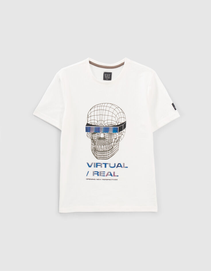 Wit T-shirt bio met doodshoofd 3D-effect jongens-1