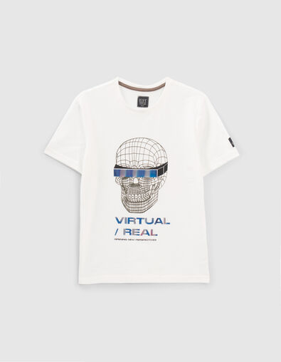 Weißes Jungen-T-Shirt aus Biobaumwolle mit 3D-Totenkopf - IKKS