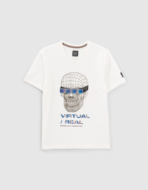 Wit T-shirt bio met doodshoofd 3D-effect jongens - IKKS
