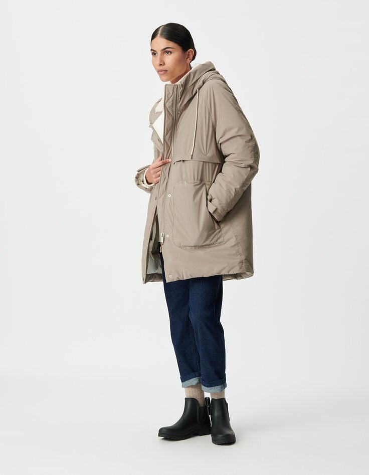 Plumas beige capucha forrado mujer-7