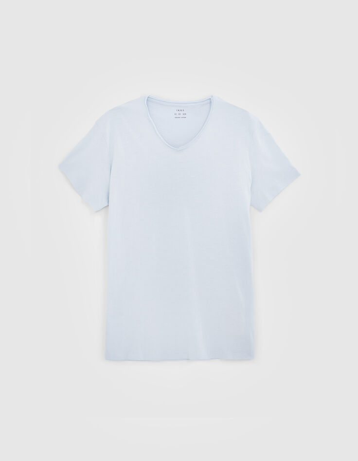 Hemelsblauw T-shirt L'Essentiel biokatoen V-hals Heren-6
