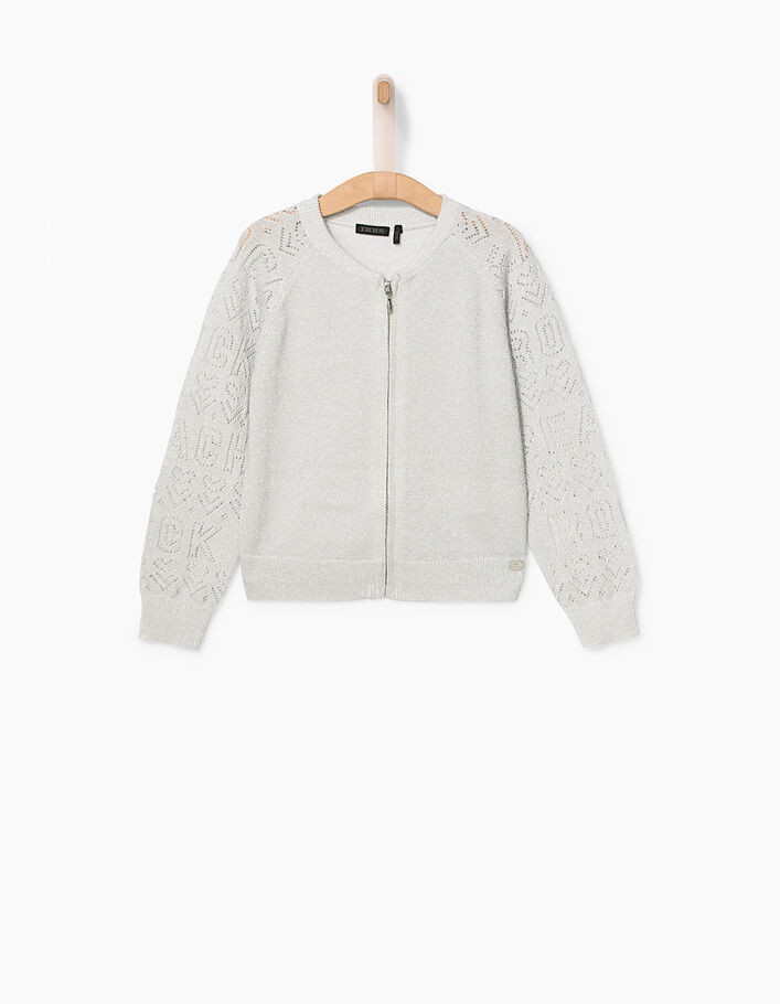 Girls’ silver cardigan, openwork sleeves