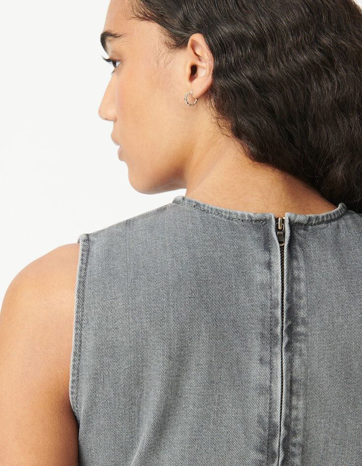 Vestido vaquero gris sin mangas con aberturas Mujer-5
