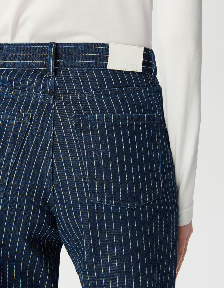 Gerade geschnittene weiße Cropped-Damenjeans Streifenmotiv-6 Gerade geschnittene weiße Cropped-Damenjeans Streifenmotiv-6