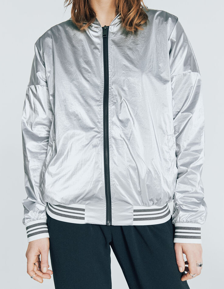 Parka coupe-vent à capuche métallisée bords-côtes femme-5