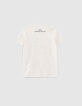 Camiseta beige algodón ecológico mensaje goma niño-2