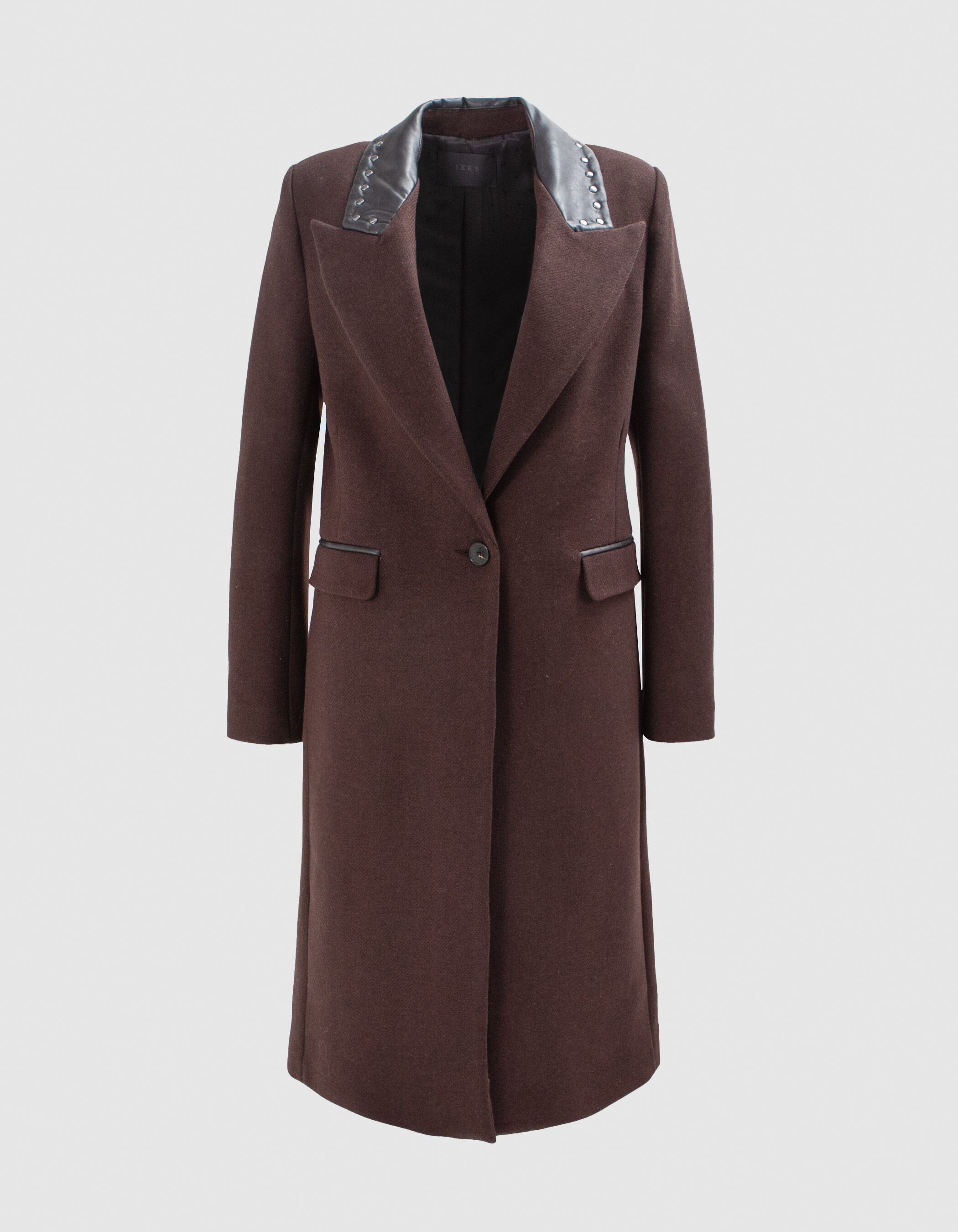 Manteau long chocolat avec col rock cloute Femme IKKS