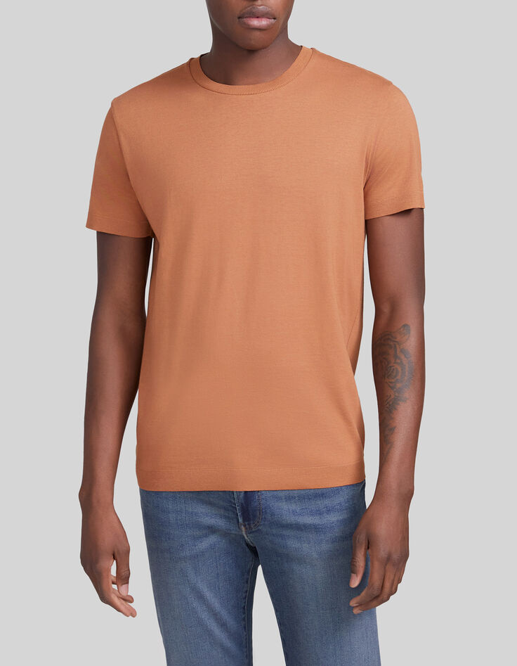 Cognackleurig T-shirt mix katoen-modal Heren-1
