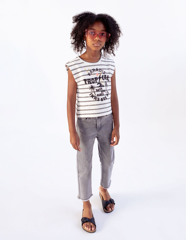 Graue SLIM-Mädchenjeans mit asymmetrischem Reißverschluss-2