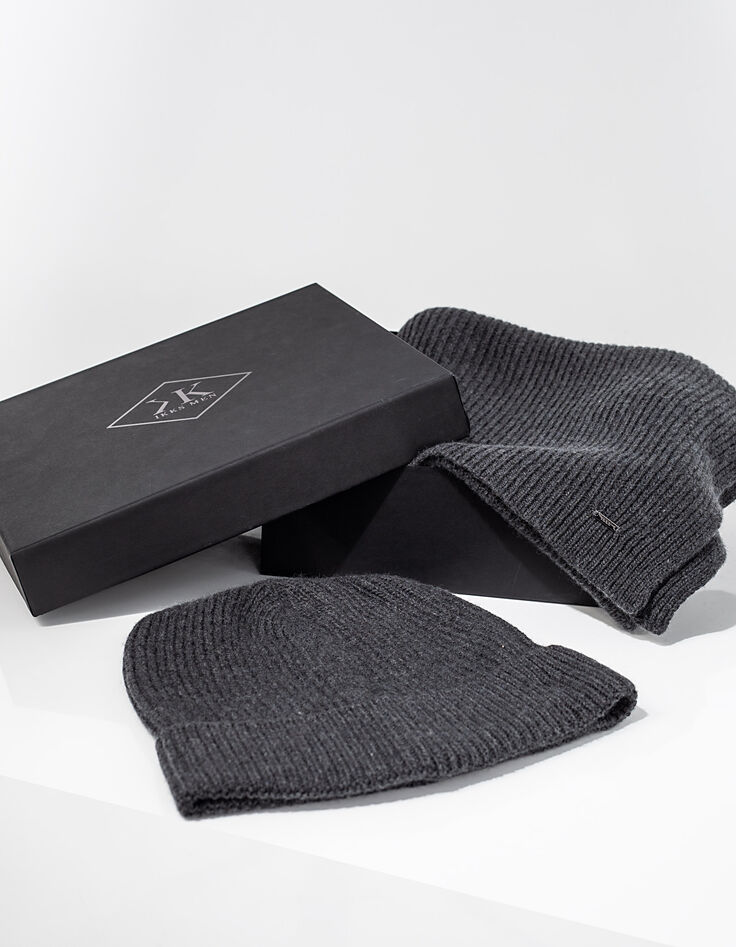 Coffret Bonnet & Echarpe en maille anthracite Homme-1