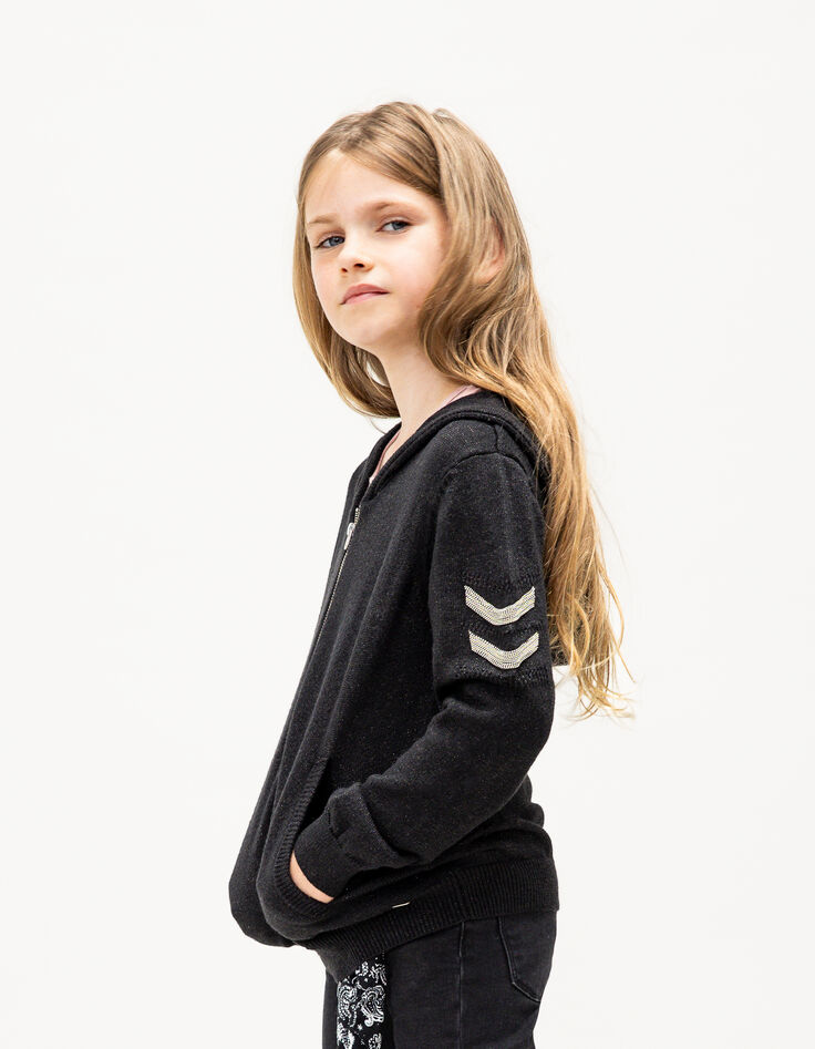 Zwart vest lurex tricot met sieraad-visgraten-4