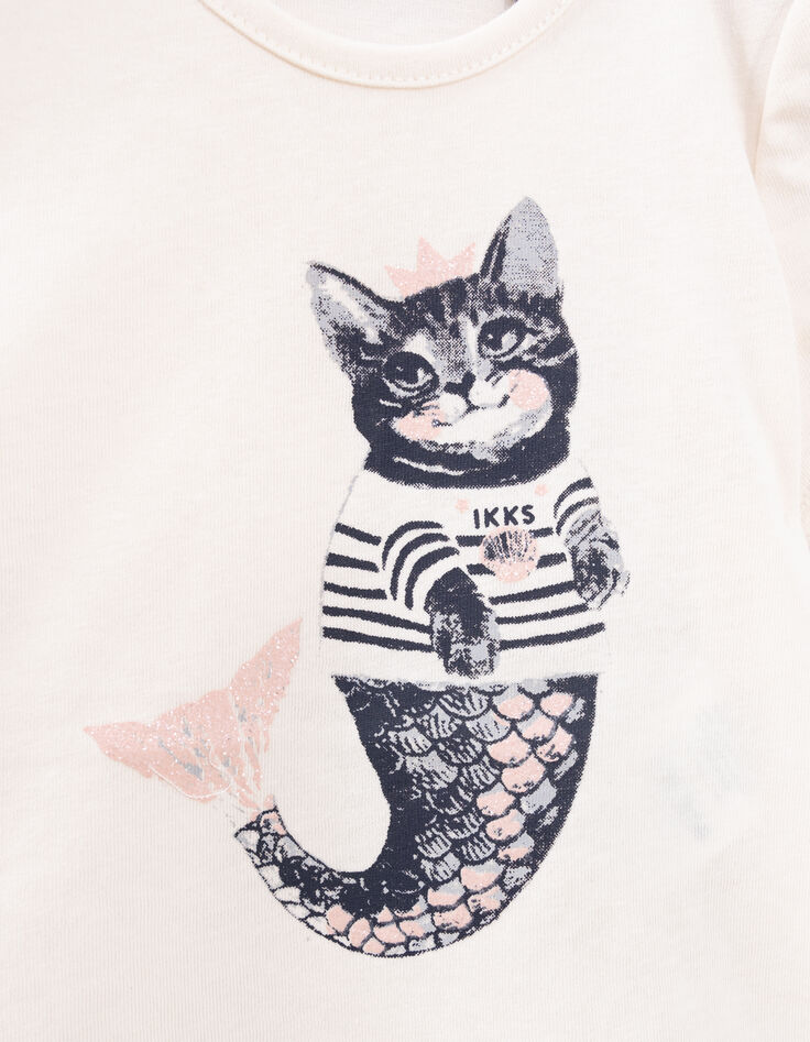 Ecru T-shirt biokatoen glitterpoes-zeemeermin babymeisjes-4