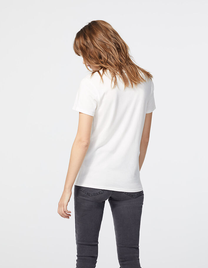 Camiseta blanco roto de algodón modal visual Karma Rock mujer - IKKS