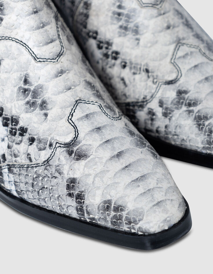 Chelsea boots santiags blanches cuir effet python Femme-5