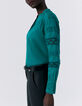 Blouse verte coton bio dentelle aux manches Femme-3