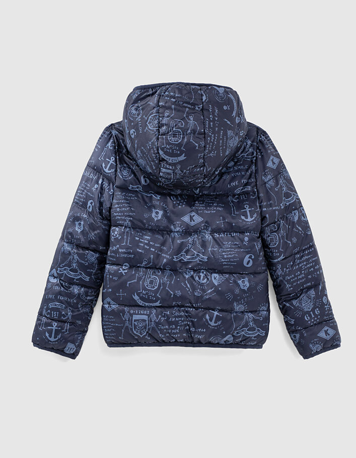 Boys’ navy tattoo/cognac reversible padded jacket - IKKS