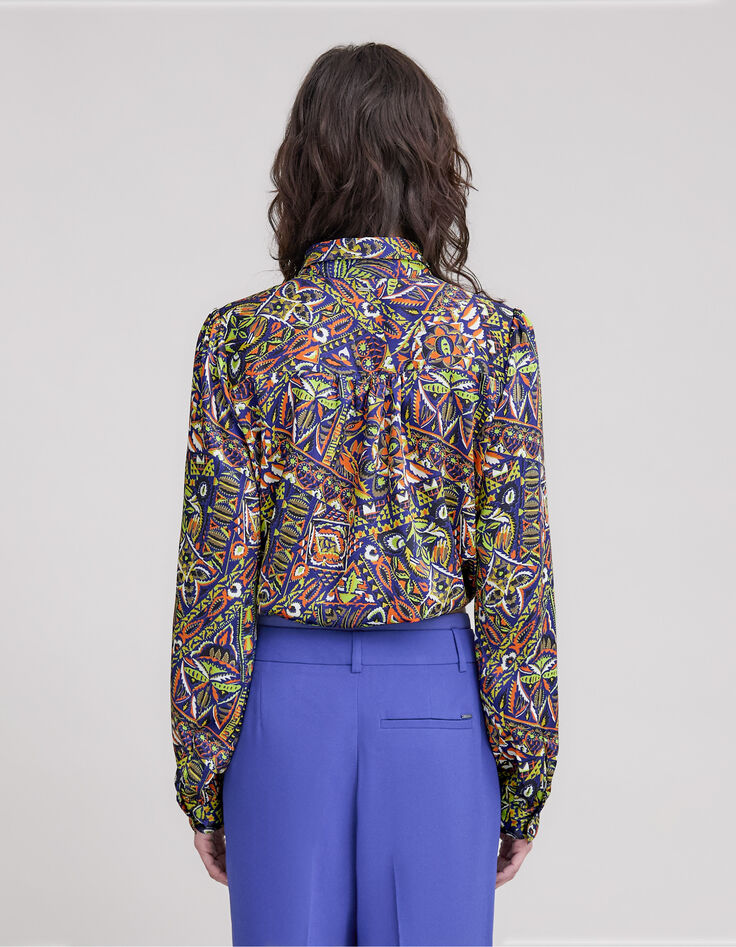 Camiseta azul de poliéster reciclado con gráfico étnico-3 Camiseta azul de poliéster reciclado con gráfico étnico-3