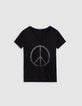 Camiseta negra con tachuelas peace and love de algod&oacute;n org&aacute;nico para mujer-5
