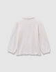 Ecru T-shirt geborduurde strik details kant meisjes-3