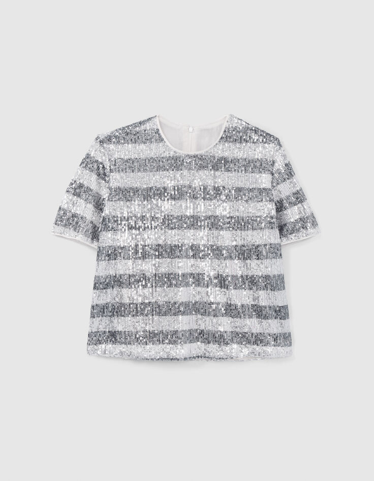 Top motif rayures brodées sequins Femme-8