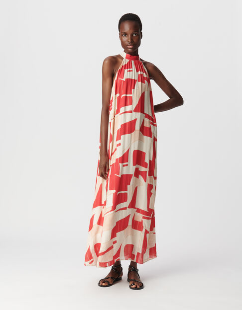 Robe longue rouge imprimé géométrique Femme - IKKS